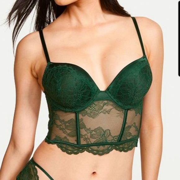 Victoria's Secret Green Lace Very Sexy Push Up Corset Bra